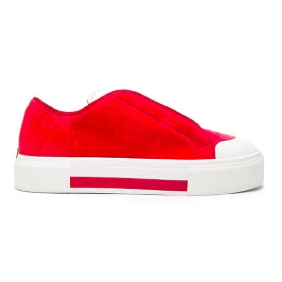 Alexander McQueen Red Velvet Platform Lace Up Low Cut Sneakers - Picture 12 of 12